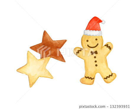 Watercolor illustration of gingerbread cookies and star-shaped cookies (Christmas, winter, sweets) Watercolor illustration of gingerbread cookies and star-shaped cookies (Christmas, winter, sweets) 132393931