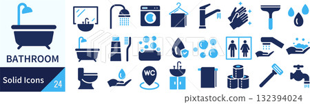 Vector bathroom silhouette icon set 132394024