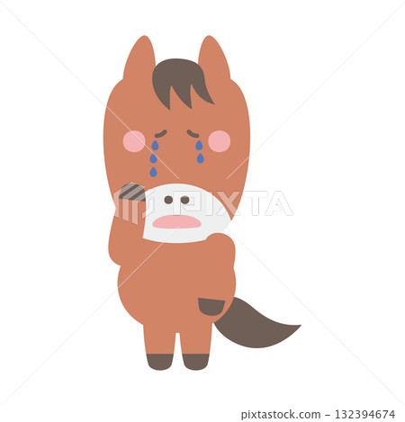 哭泣的可愛馬人物插圖素材 132394674