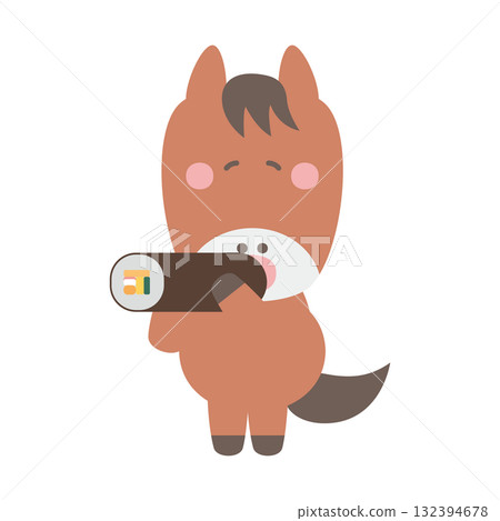 吃惠方卷的可愛的馬人物插畫素材 132394678