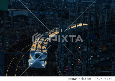 Nozomi Shinkansen bound for Tokyo Station: Winter sunset view from Shishikan Amusement Park 1, Higashi Ward, Okayama City, Okayama Prefecture Nozomi Shinkansen bound for Tokyo Station: Winter sunset view from Shishikan Amusement Park 1, Higashi Ward, Okayama City, Okayama Prefecture 132394738