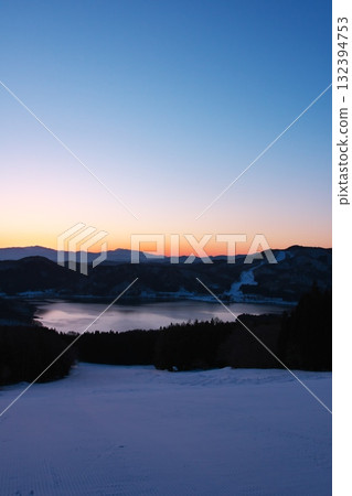 Hakuba Sanosaka Ski Resort: Lake Aoki bathed in the morning glow during sunrise hours 132394753