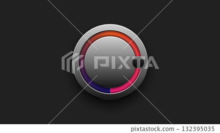 Sleek metallic button with gradient color ring, perfect for UI, technology or music interface design 132395035