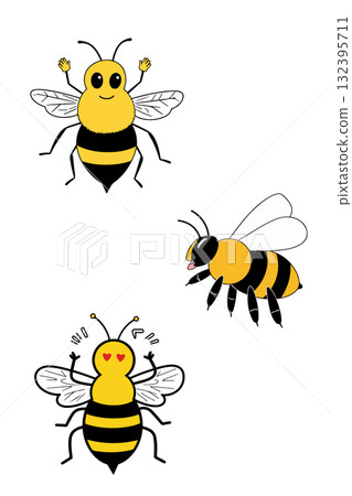 Cartoon Bees with Different Expressions 132395711