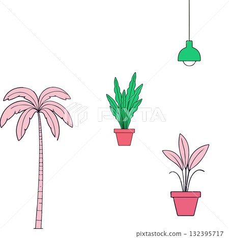 Minimalist Plants and Lamp Illustration Minimalist Plants and Lamp Illustration 132395717