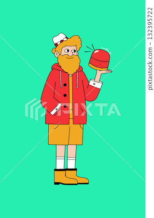 Cartoon Man with Red Dessert Cartoon Man with Red Dessert 132395722