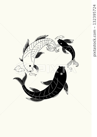 Yin Yang Koi Fish Illustration 132395724