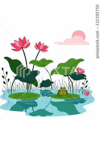 Frog in Lotus Pond 132395750