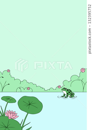 Frog in a Pond with Lotus Flowers Frog in a Pond with Lotus Flowers 132395752