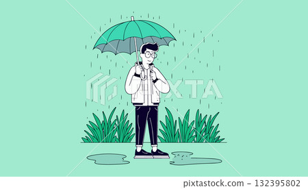 Man with Umbrella in the Rain 132395802