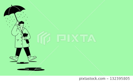 Person Walking in Rain with Umbrella Person Walking in Rain with Umbrella 132395805