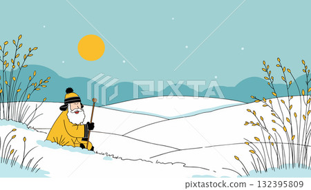 Cartoon Man in Winter Landscape Cartoon Man in Winter Landscape 132395809