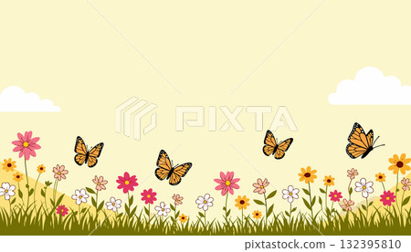 Butterflies and Flowers in a Meadow 132395810