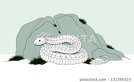 Cartoon Snake Resting by Rocks 132395823