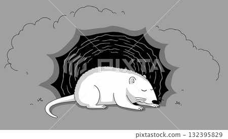 Sleeping White Mouse by Burrow Entrance Sleeping White Mouse by Burrow Entrance 132395829