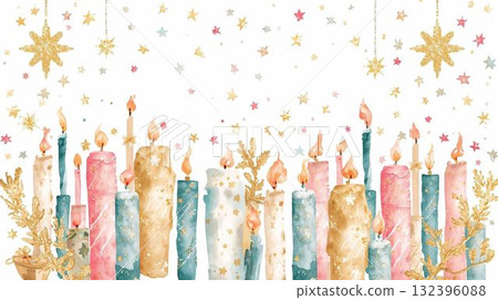 水彩風格的許多蠟燭 132396088