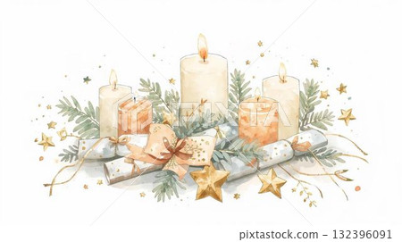 Watercolor candles and plants 132396091