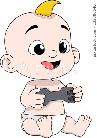 Baby Holding Gamepad Educational Gaming for Kids Cartoon Vector Illustration 132396640