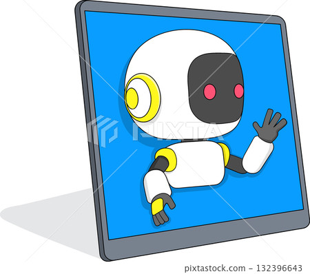 Futuristic AI Robot Assistant on Tablet Screen Vector Illustration 132396643