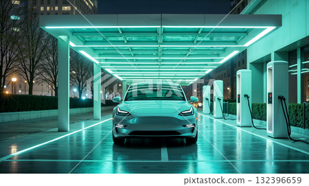 Modern charging station for electric vehicles, futuristic design 132396659