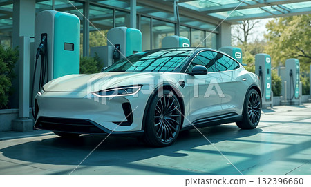 Modern charging station for electric vehicles, futuristic design 132396660