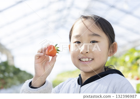享受草莓狩獵的女孩 132396987