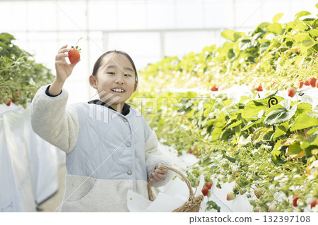 享受草莓狩獵的女孩 132397108