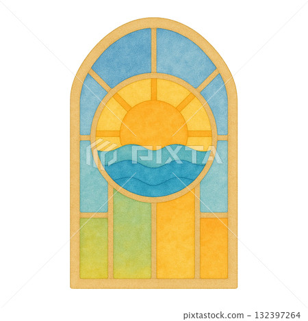 Summer stained glass window illustration Summer stained glass window illustration 132397264