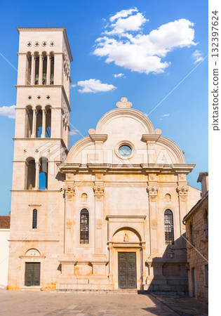 Hvar Cathedral of St. Stephen historic architecture under blue sky 132397624