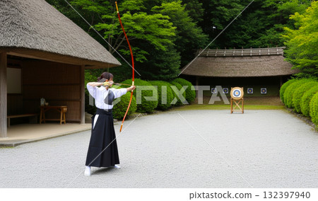 練習弓道的女子 132397940