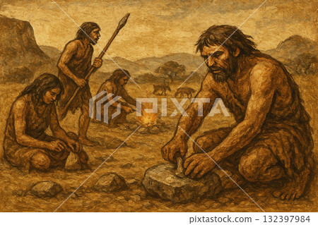 Paleolithic illustration image 132397984