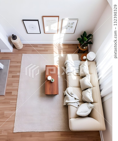 Minimalist Living Room: Warm Tones, Natural Light, and Cozy Details 132398329