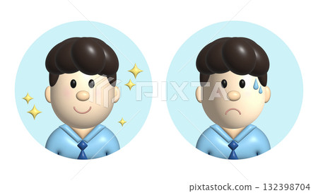 3D style male businessman face set problem and solution before and after 3D style male businessman face set problem and solution before and after 132398704