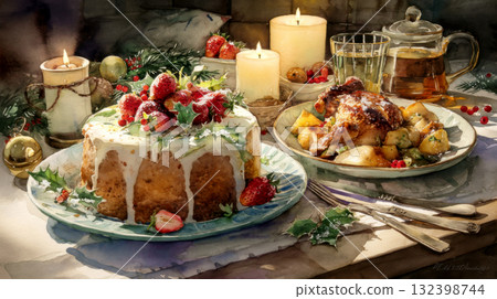 Christmas party table Christmas party table 132398744