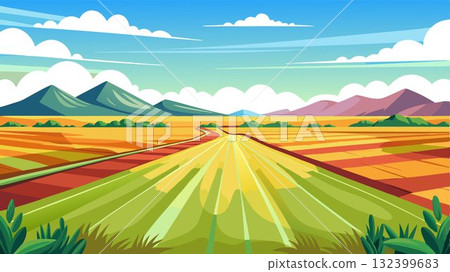 The expansive field stretches out behind them, showcasing the vastness of the natural landscape. The expansive field stretches out behind them, showcasing the vastness of the natural landscape. 132399683