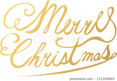 Merry Christmas Christmas handwritten cursive lettering, gold typography design material 132399869