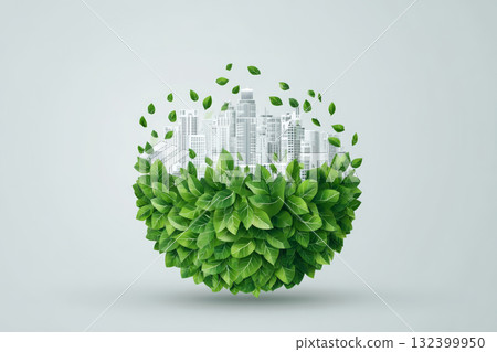Eco city green leaf urban sustainable environment nature clean modern architecture growth concept fresh future 132399950
