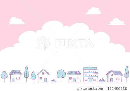 手繪住宅街道插圖02 手繪住宅街道插圖02 132400288