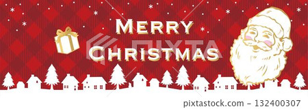 Christmas banner template, Santa Claus and presents, red checkered pattern design illustration 132400307
