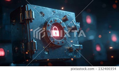 Hand holding smartphone with futuristic blue radar interface technology innovation digital security night focus modern concept 132400354