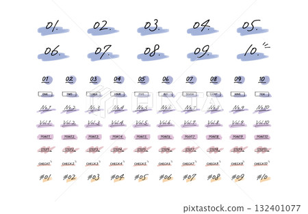 Handwritten number decoration set, watercolor style (color can be changed with global colors) Handwritten number decoration set, watercolor style (color can be changed with global colors) 132401077