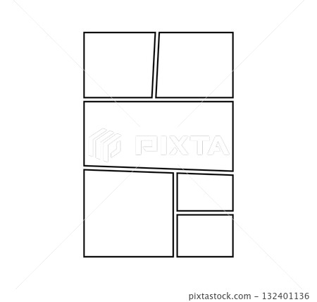 Comic book panel. Manga collage blank template. Storyboard layout panel. Empty page line frame for photo collage. Comic book board mockup. Vector illustration isolated on white background 132401136