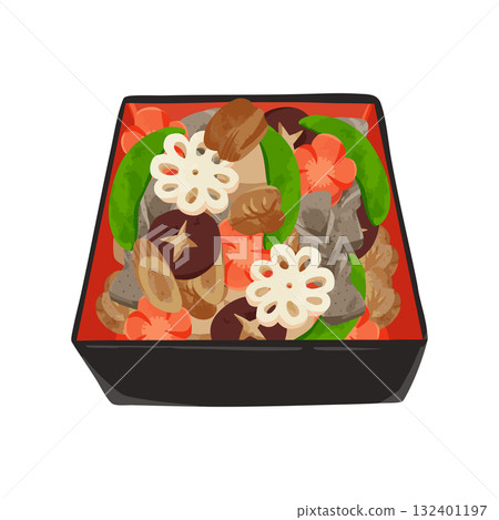 Osechi (three layers of stew) watercolor style hand-drawn vector illustration Osechi (three layers of stew) watercolor style hand-drawn vector illustration 132401197