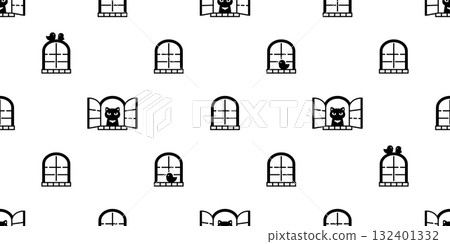 cat seamless pattern kitten window vector calico doodle cartoon tile background gift wrapping paper pet animal illustration repeat wallpaper scarf isolated 132401332