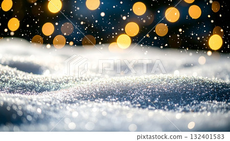 A fantastic winter background with sparkling snowflakes and warm light 132401583