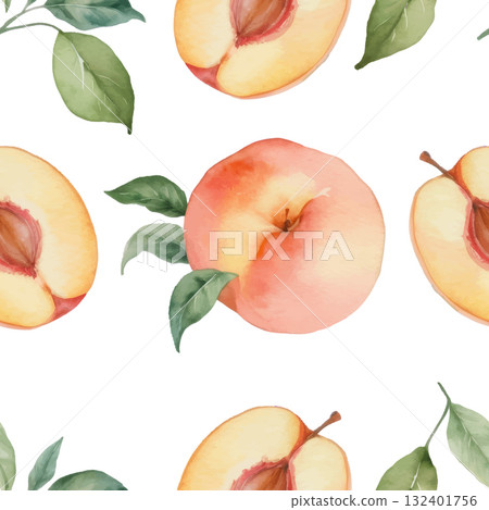 peach fruit pattern on white background 132401756