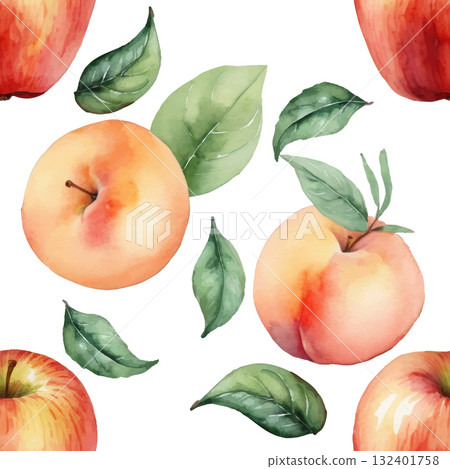peach fruit pattern on white background 132401758