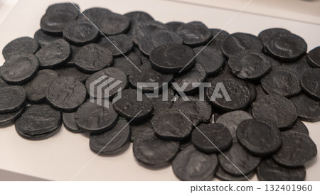 Vintage coin collection, assorted bronze and copper artifacts with historical markings - perfect for numismatists, historians, and collectors Vintage coin collection, assorted bronze and copper artifacts with historical markings - perfect for numismatists, historians, and collectors 132401960