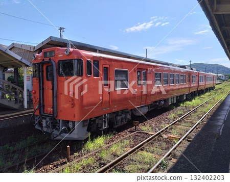 Kiha 47 diesel railcar on the Kibi Line at Bitchu Takamatsu Station 132402203