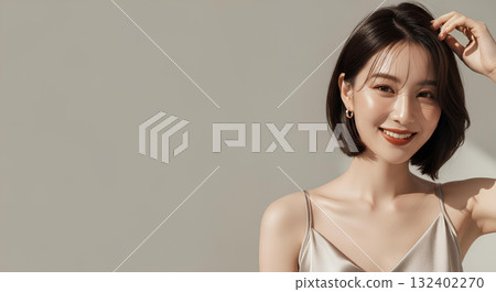 一位留著鮑伯髮型的日本女性的美女肖像 一位留著鮑伯髮型的日本女性的美女肖像 132402270